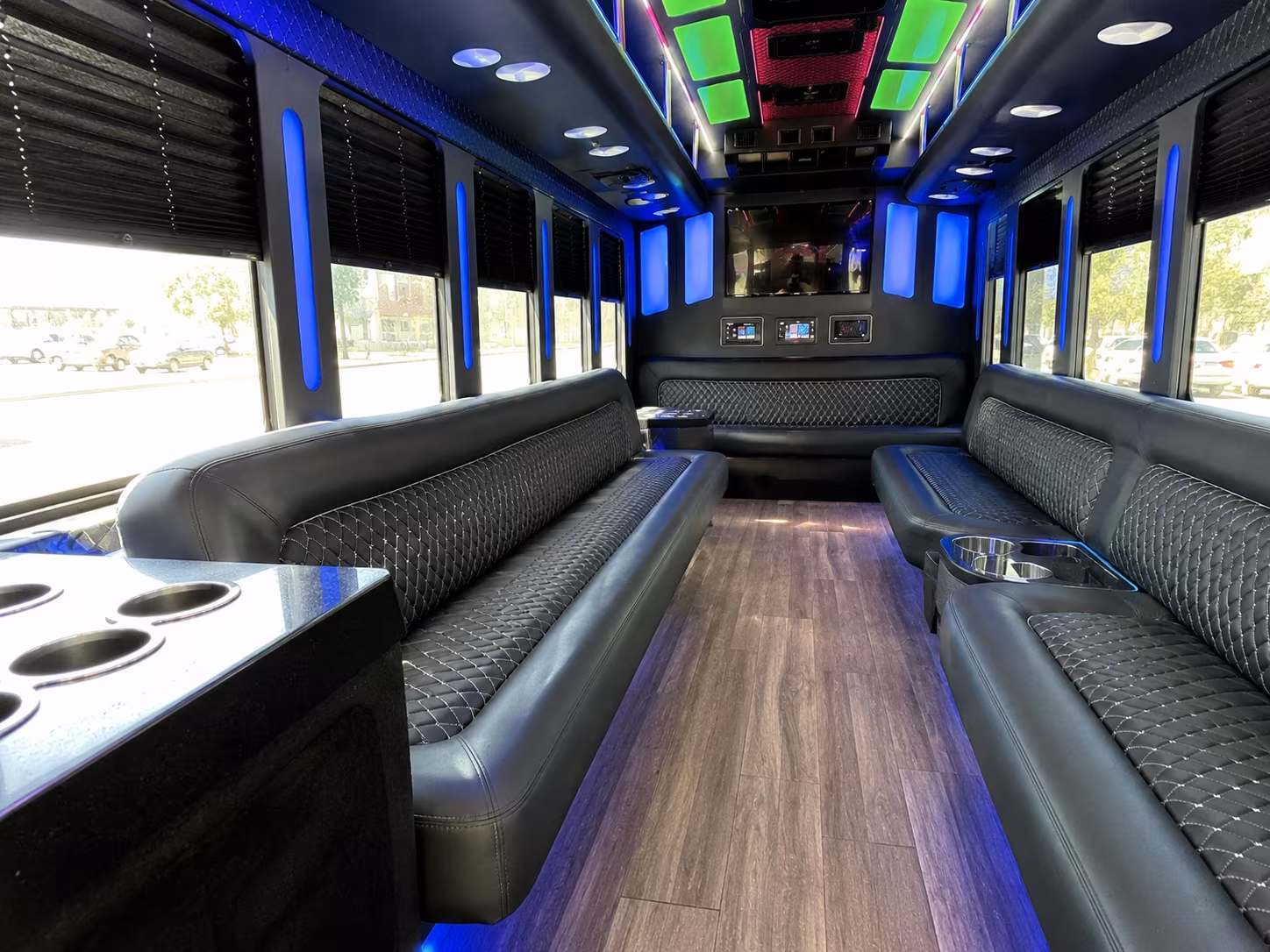 stamford 15 passenger party bus inside