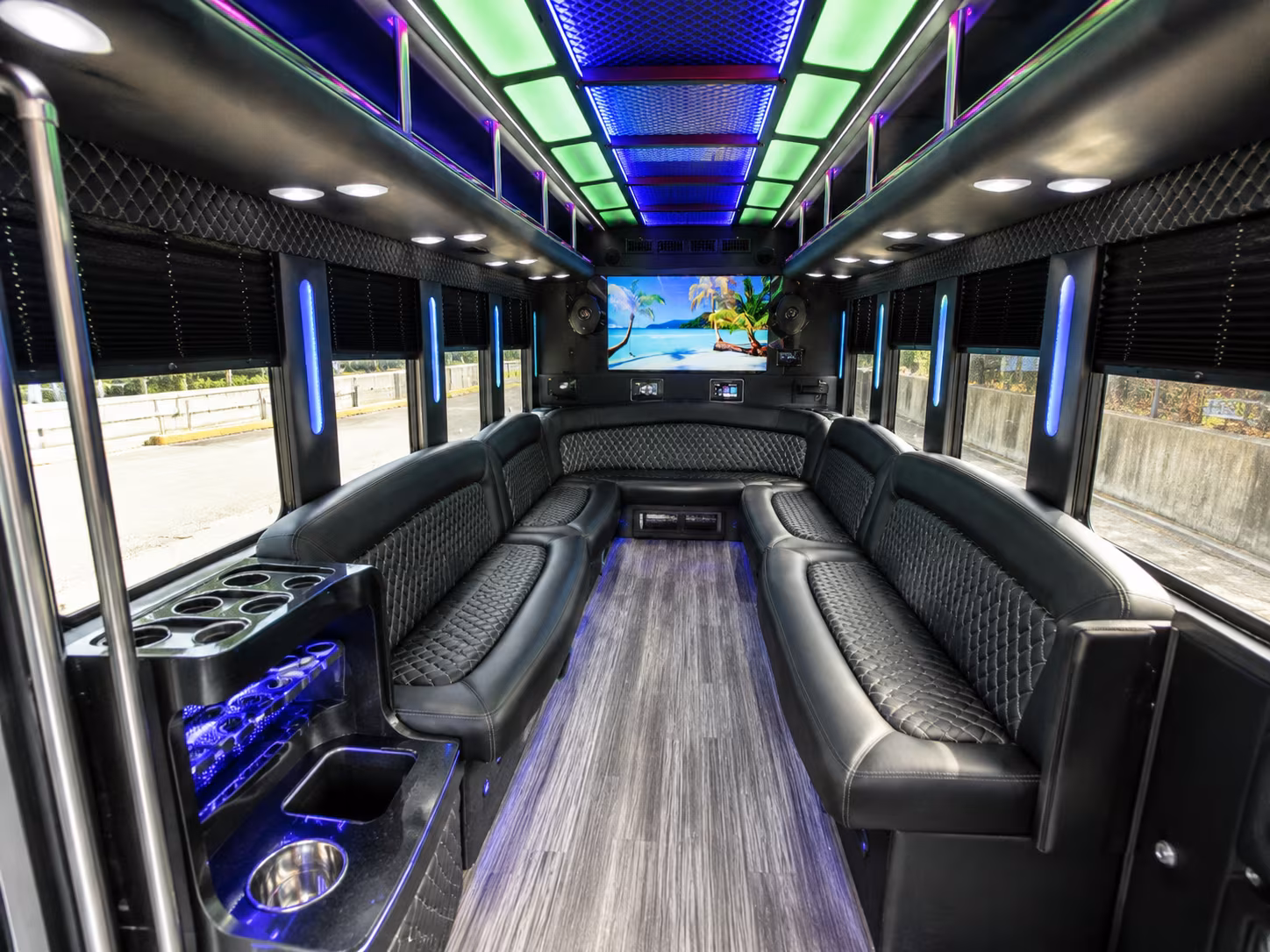 stamford 18 passenger party bus inside