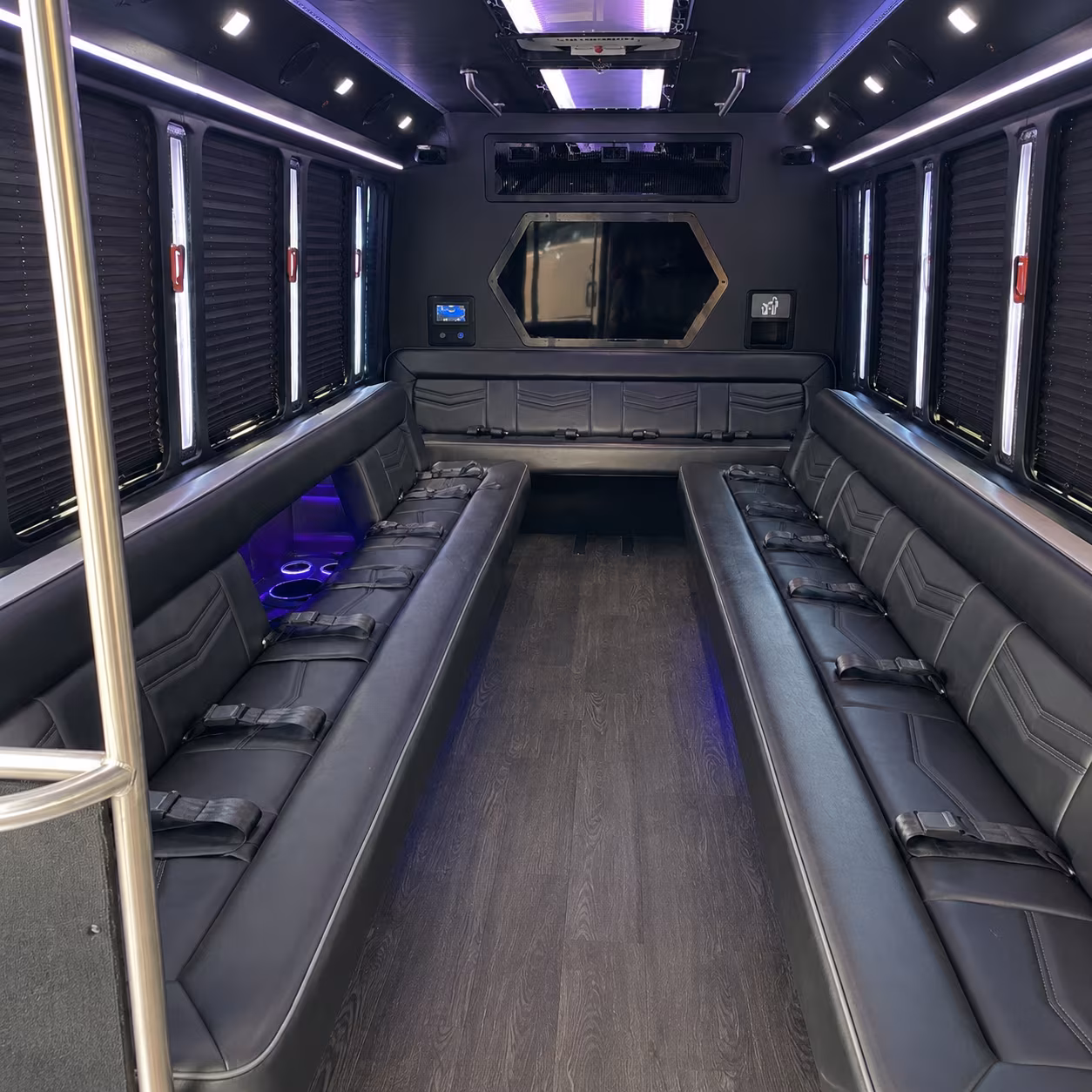 stamford 18 passenger party bus interior