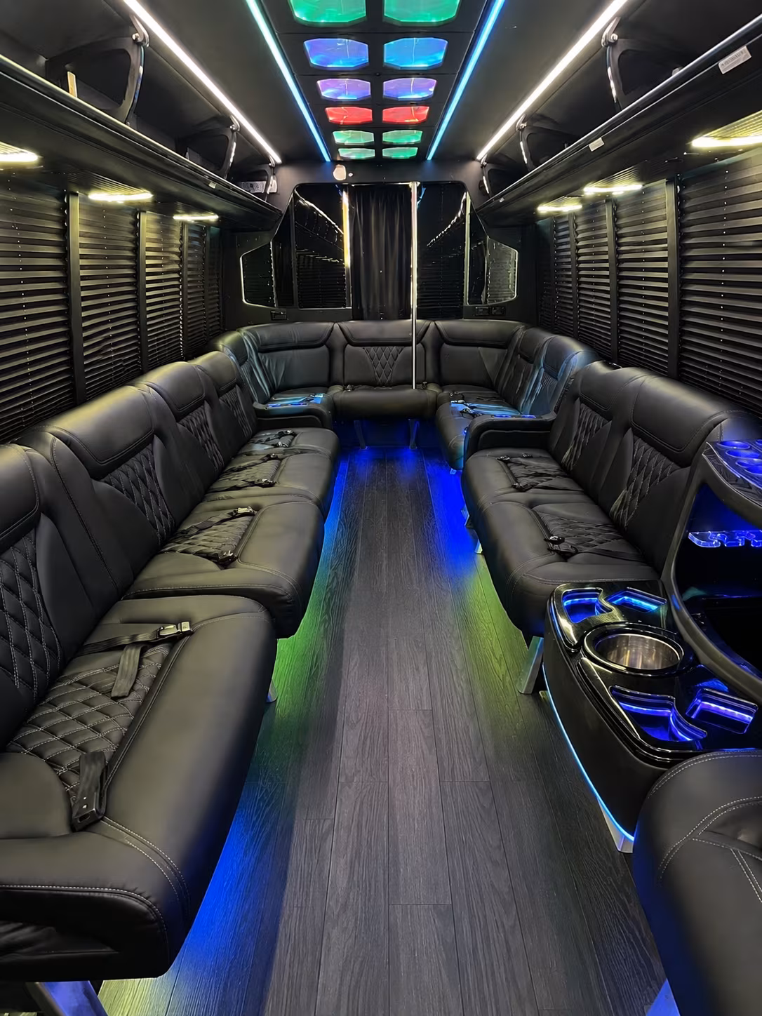 stamford 20 passenger party bus interior