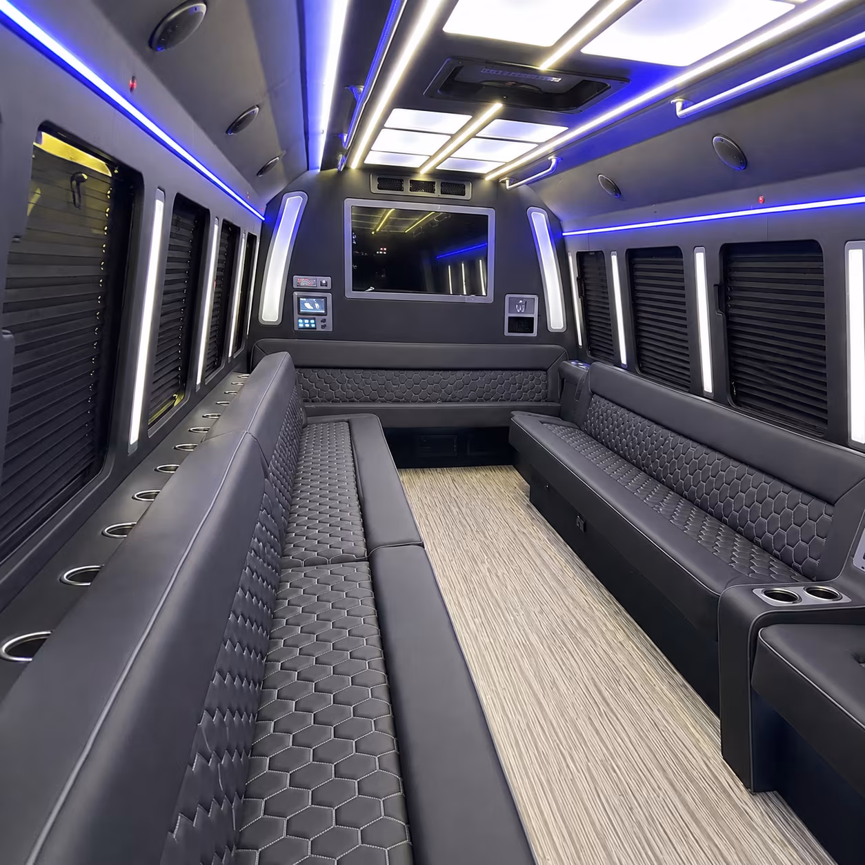 stamford 40 passenger party bus inside
