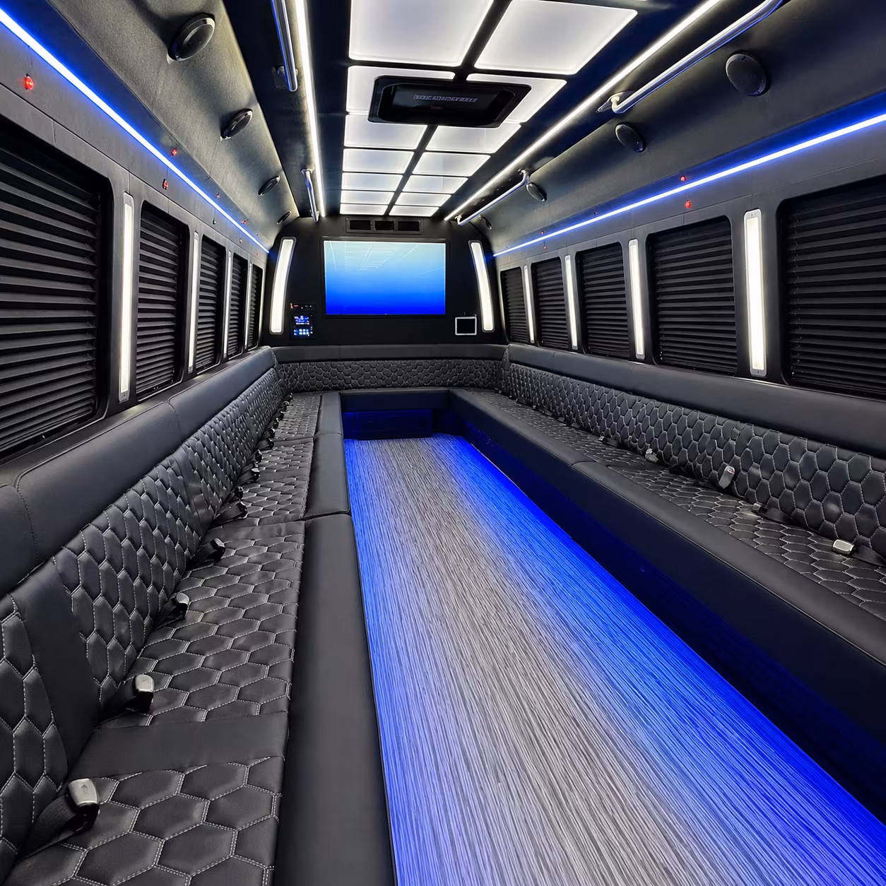 stamford 50 passenger party bus inside
